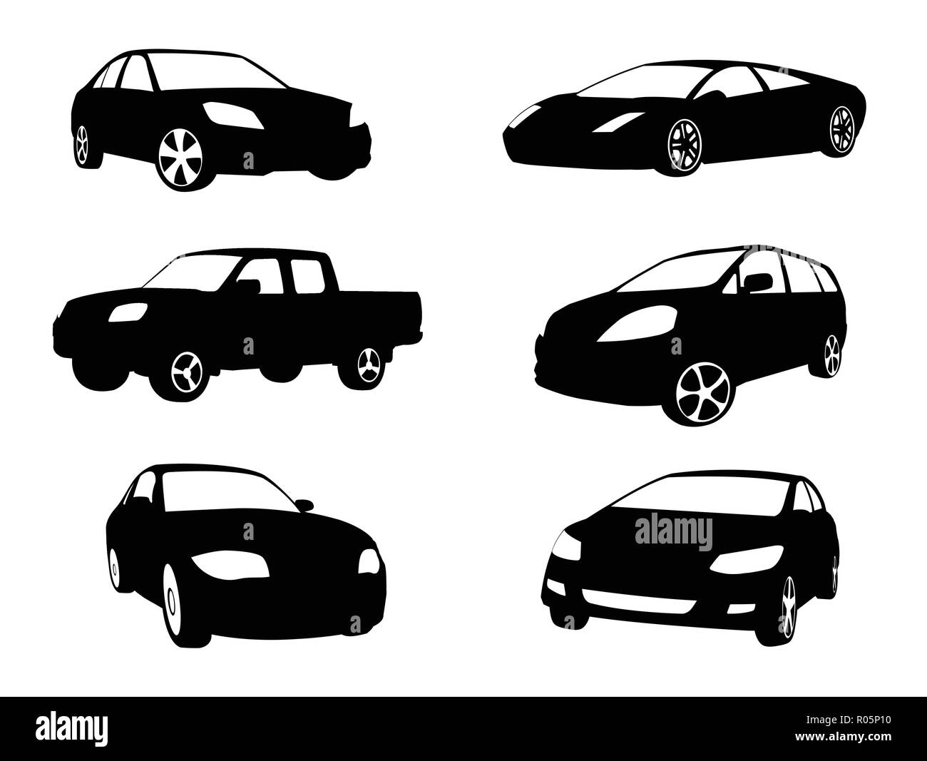 Gruppi di vetture silhouette icona veicolo negli isolati di sfondo bianco, illustrazione vettoriale Illustrazione Vettoriale