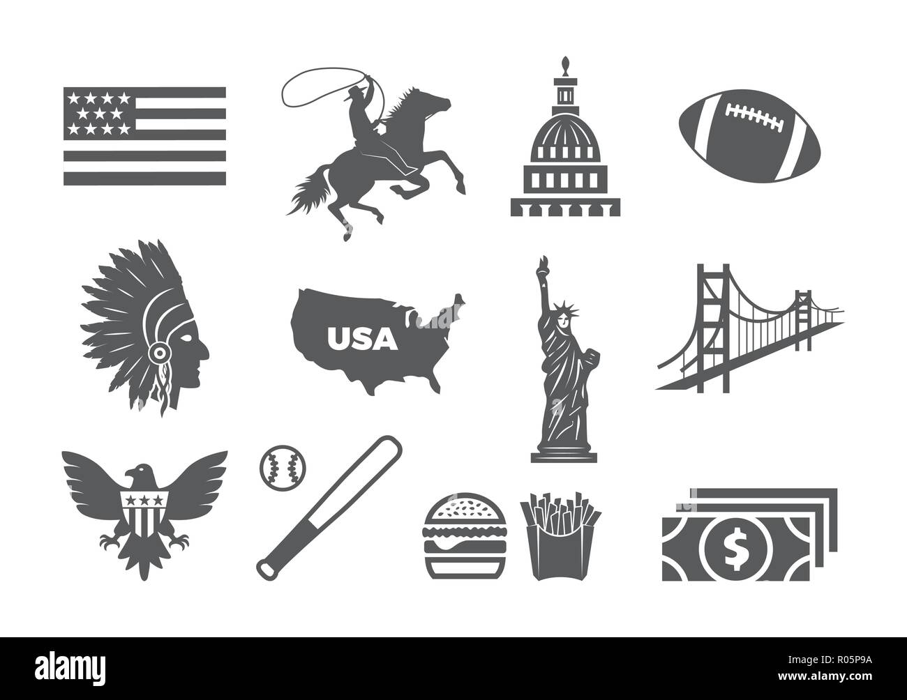 USA icona impostare Illustrazione Vettoriale