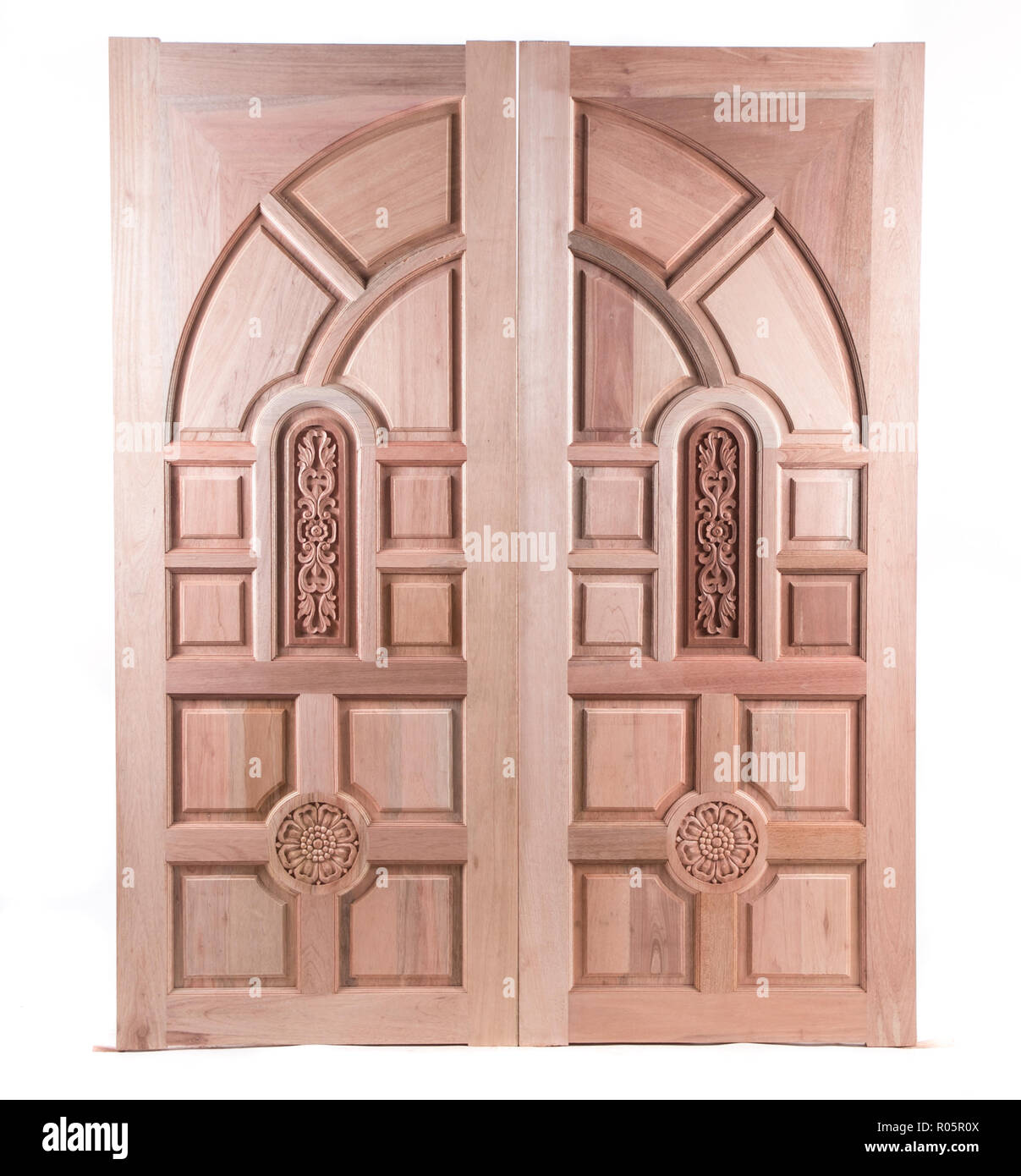 Porta di legno isolato su sfondo bianco. Foto Stock