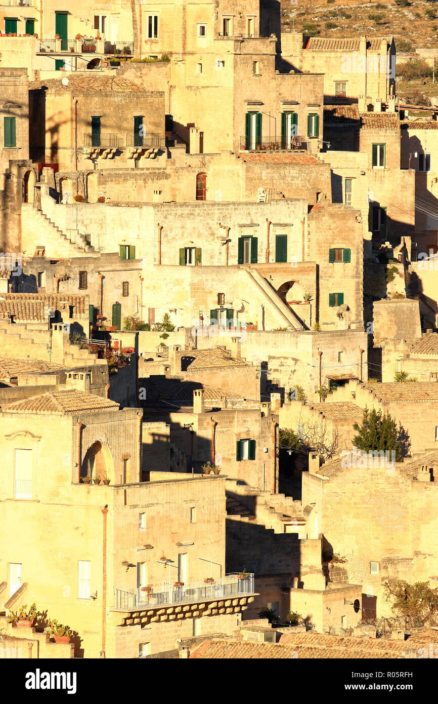Matera, Italia, uno dei più antichi abitata continuamente città in tutto il mondo Foto Stock