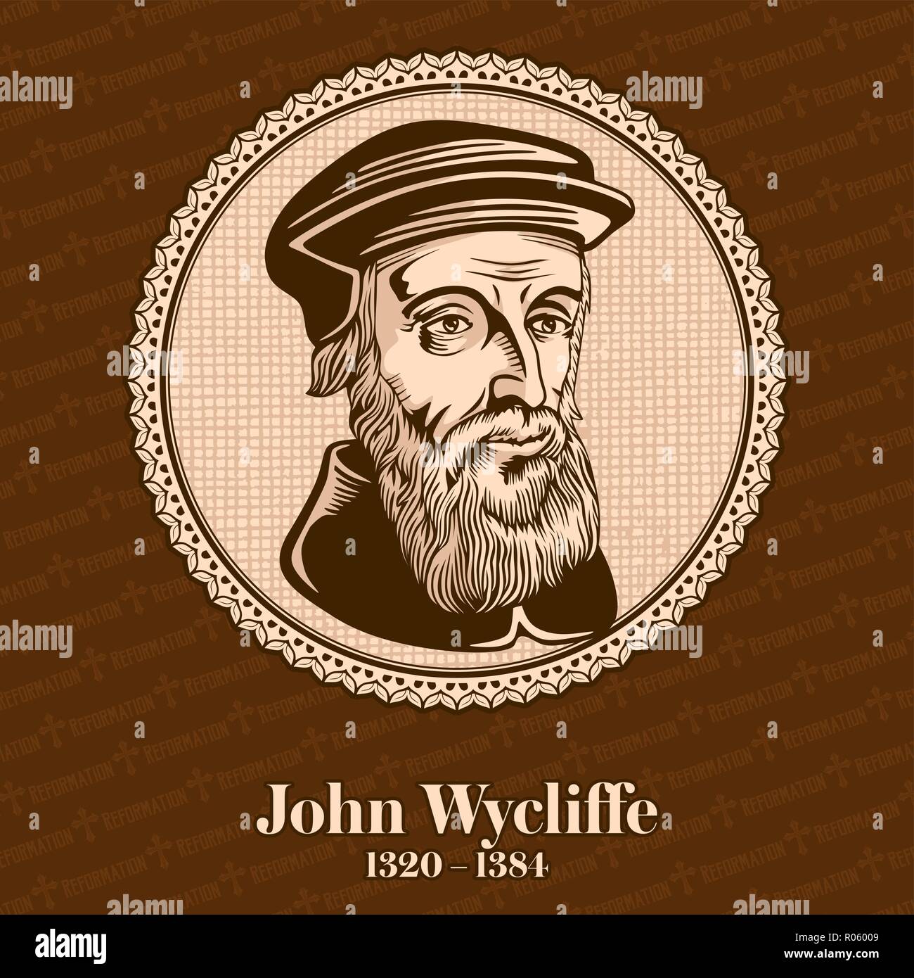 John Wycliffe (1320 - 1384) era un inglese un filosofo scolastico, teologo, traduttore biblico, riformatore, inglese sacerdote, e un professore nel Seminario Illustrazione Vettoriale