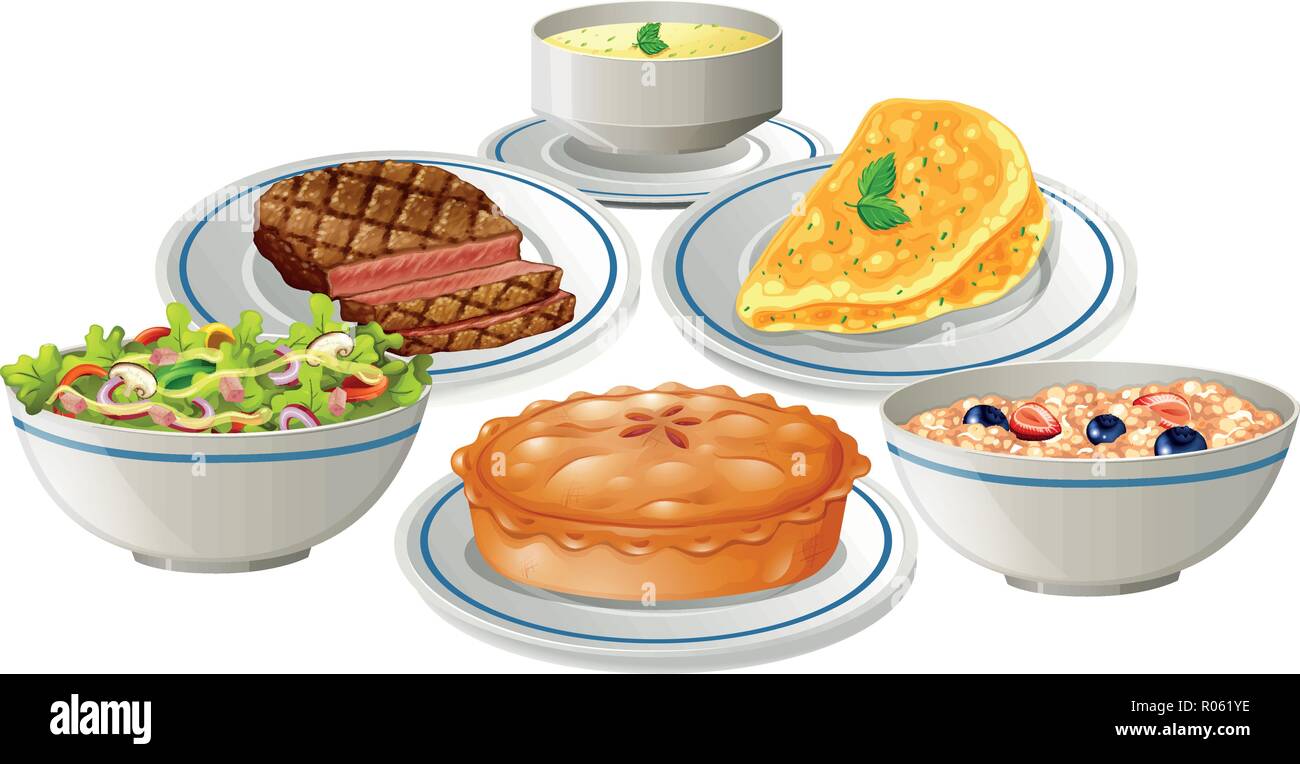 Set di cibo sulla piastra illustrazione Illustrazione Vettoriale