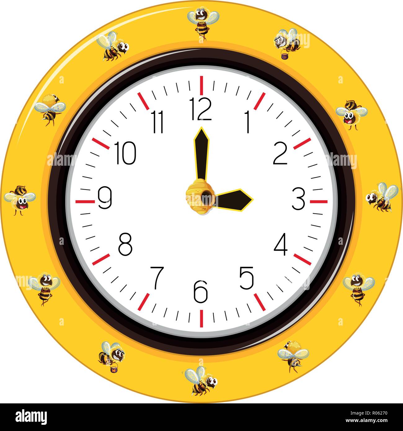 Nero e strisce gialle bee illustrazione di orologio Illustrazione Vettoriale