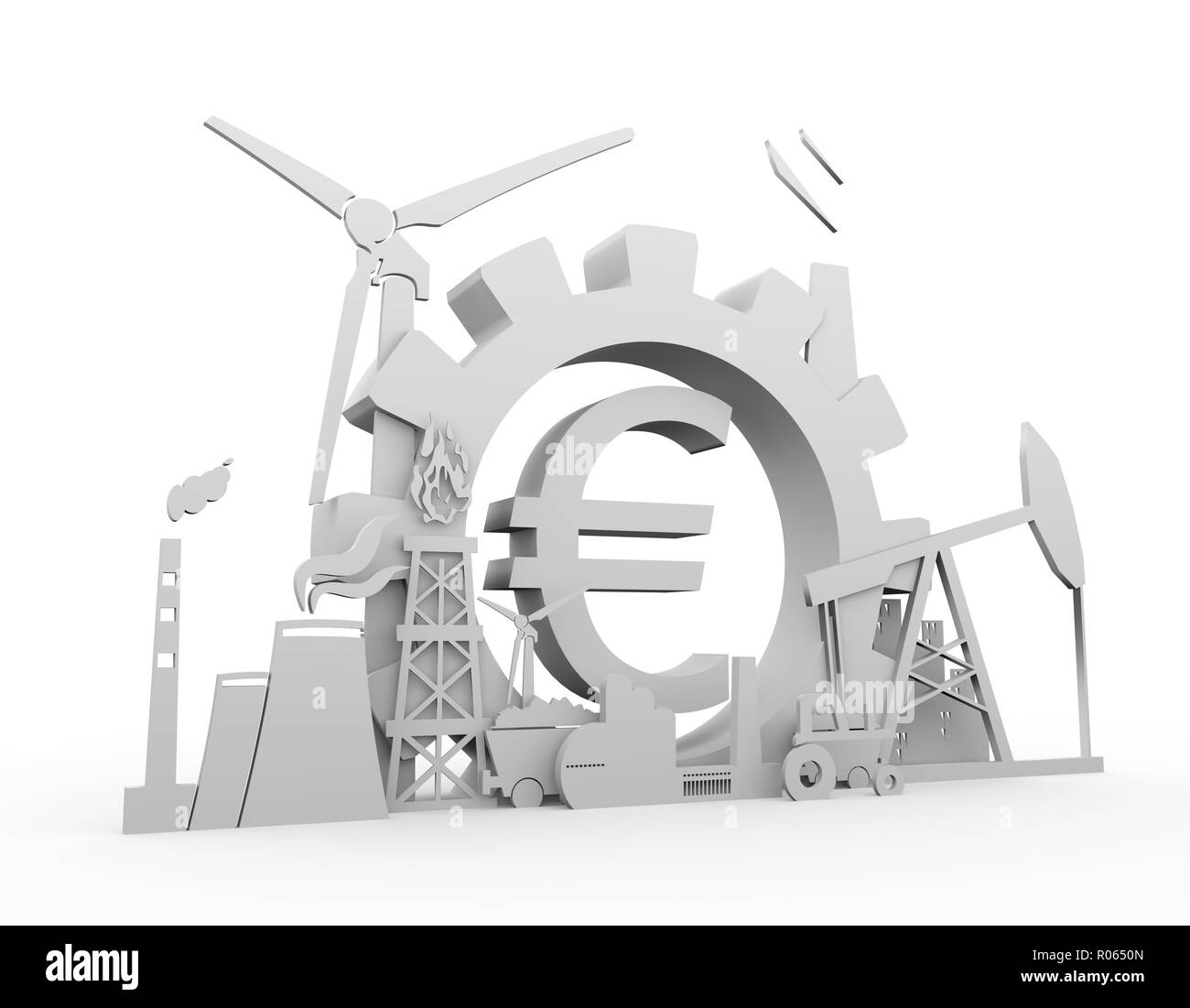 Energia e set di icone con il simbolo dell'Euro Foto Stock