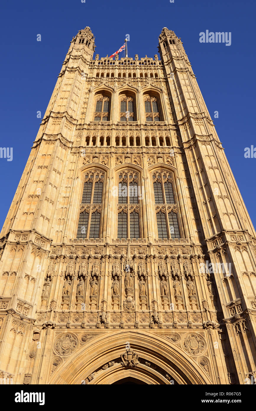 Victoria Tower, la Casa del Parlamento, il Palazzo di Westminster, London, England, Regno Unito Foto Stock