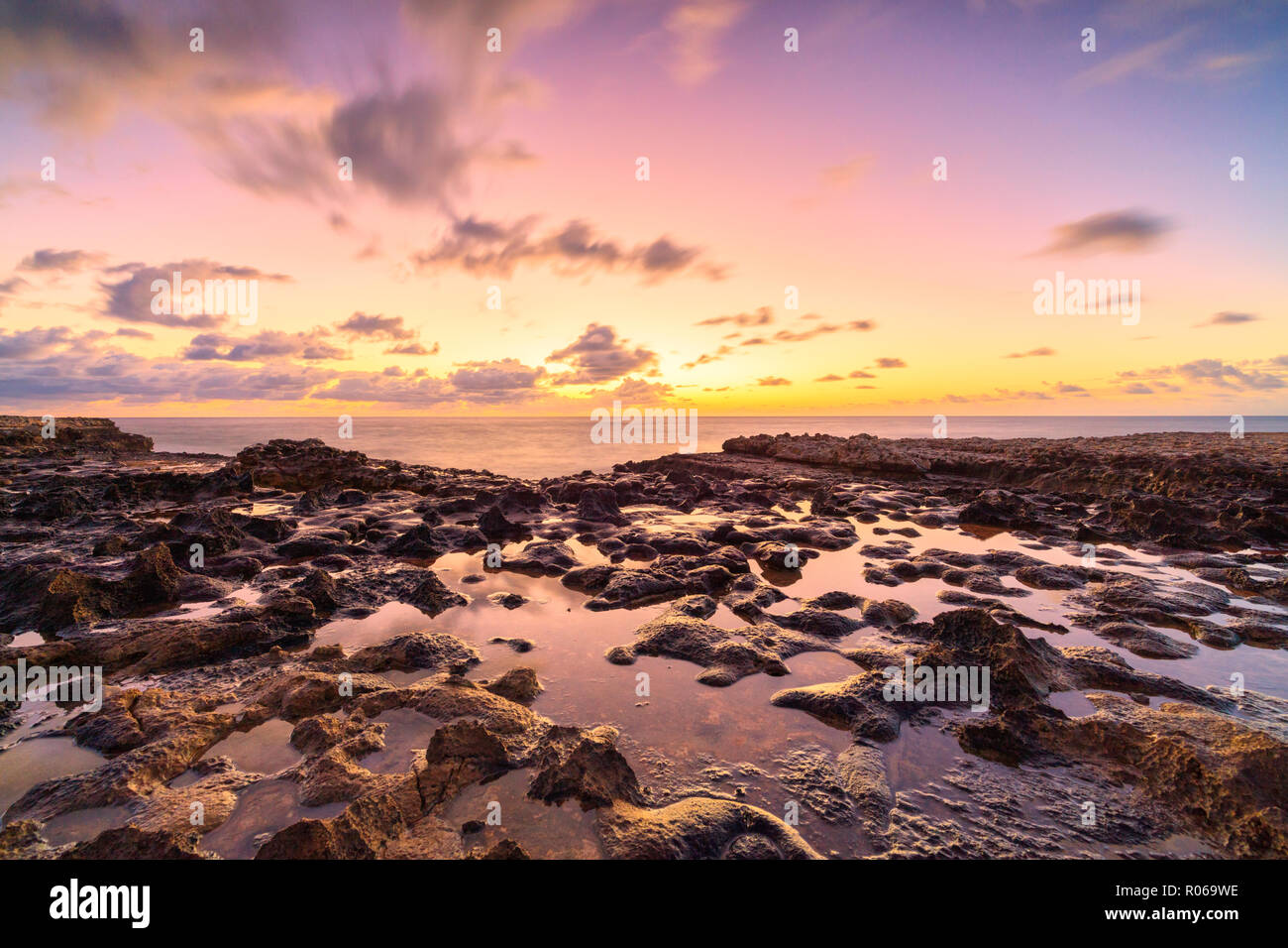 Ponte del diavolo a sunrise, Antigua Antigua e Barbuda, Isole Sottovento, West Indies, dei Caraibi e America centrale Foto Stock
