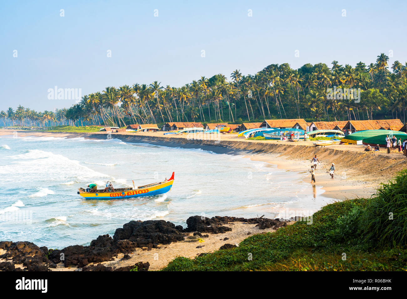 Spiaggia Kappil villaggio di pescatori, Varkala Kerala, India, Asia Foto Stock
