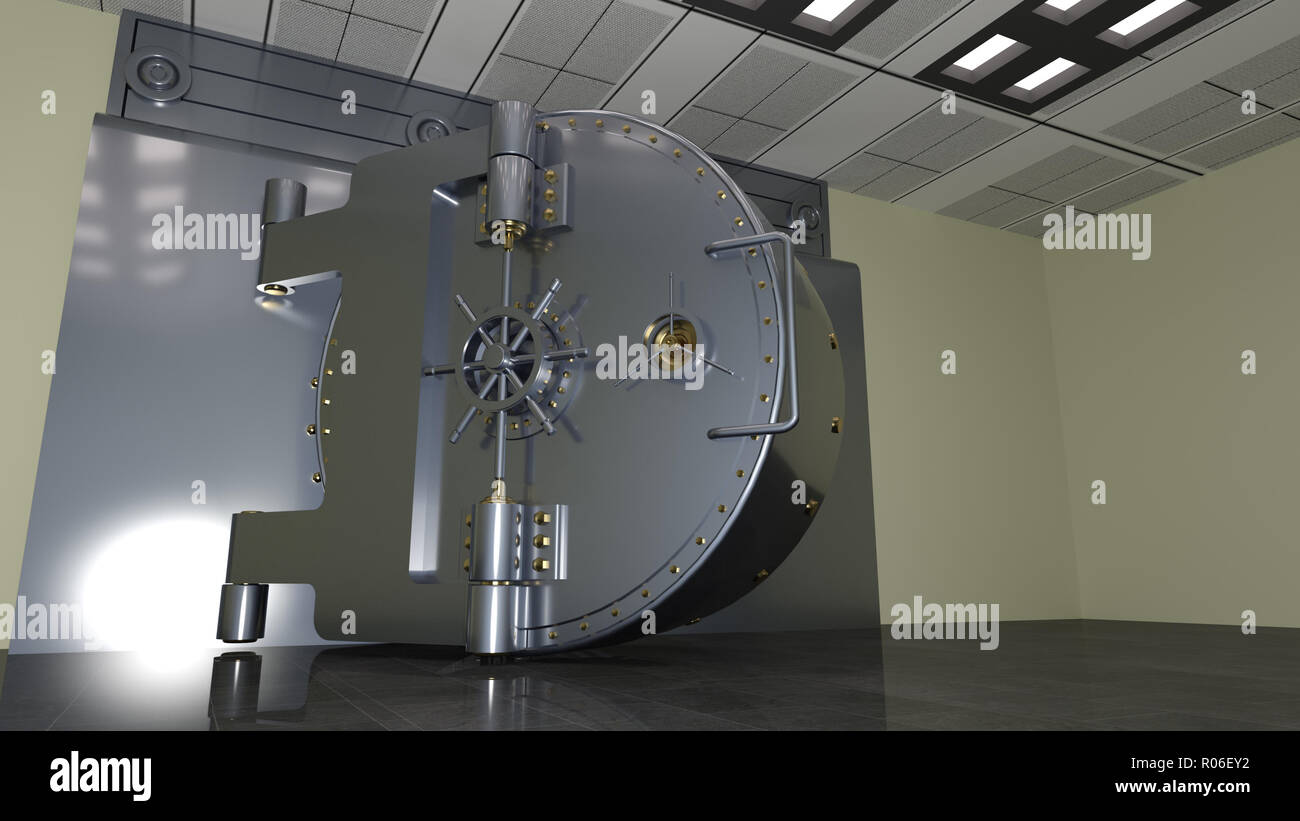 Banca sportello di cassaforte, grande archivio di metallo porta aperta, 3D  illustrazione Foto stock - Alamy
