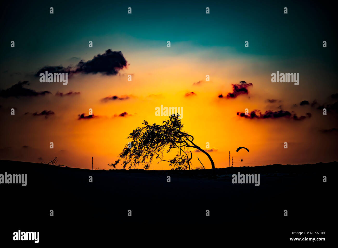 Bel Tramonto sulle dune di sabbia nel Parco Naturale di Corralejo.Fuerteventura,Las-Palmas,Canary-Islands. Foto Stock