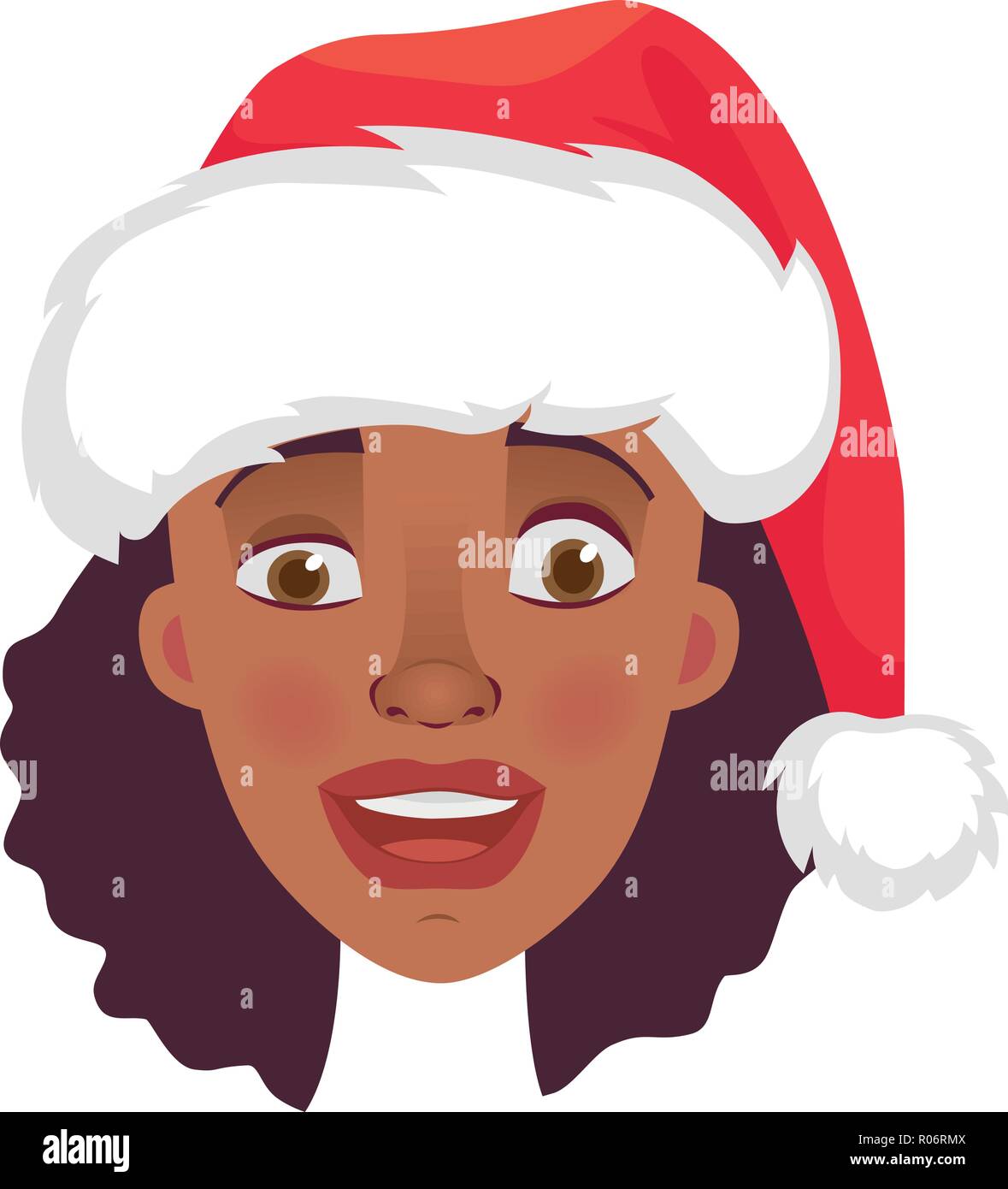 Volto di donna africana nel cappello di Natale. Emozioni di African American donna faccia. Espressione facciale illustrazione vettoriale Illustrazione Vettoriale