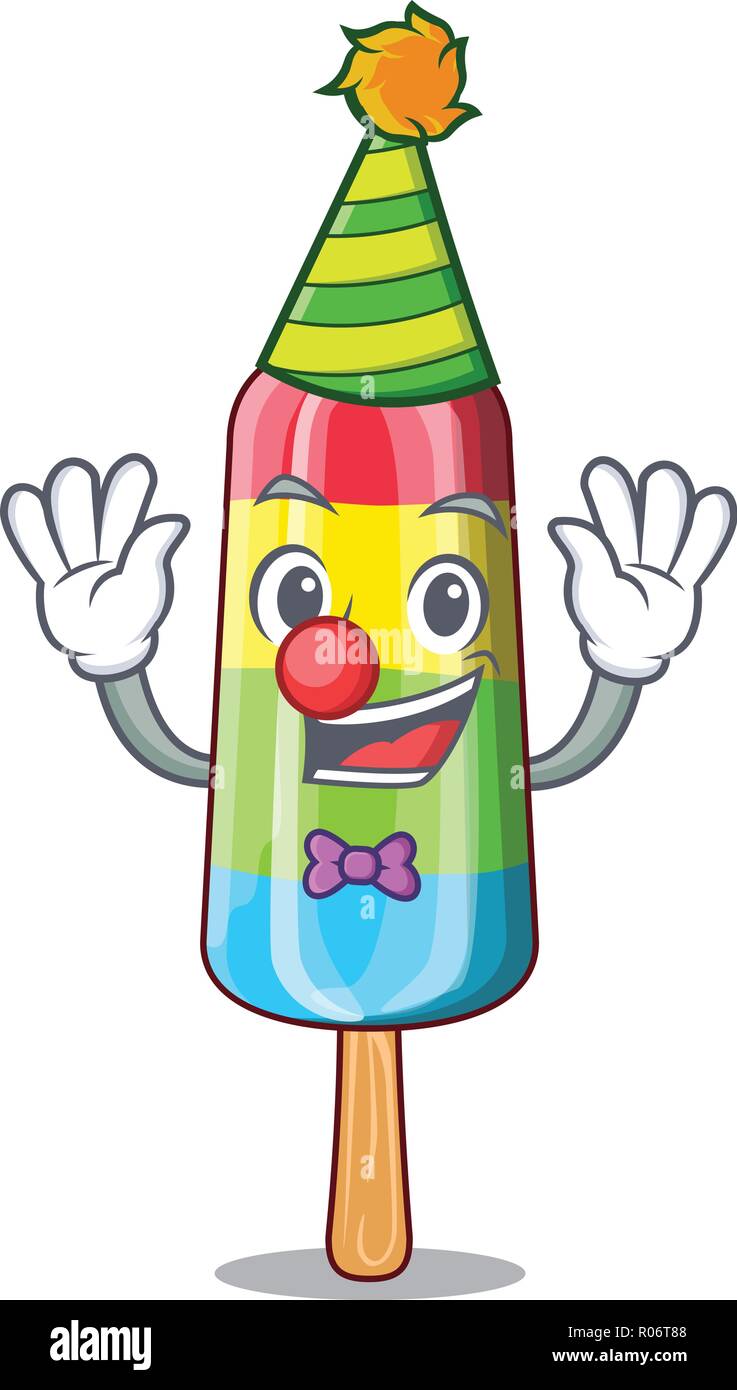 Clown coloratissimo gelato stick su mascotte Illustrazione Vettoriale