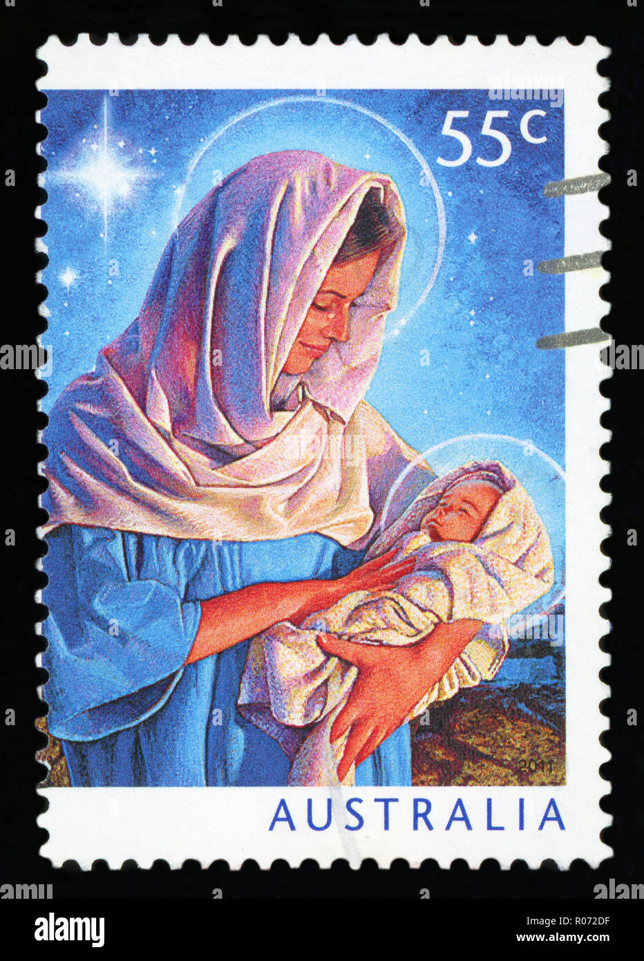 AUSTRALIA - circa 2011: annullato un francobollo da Australia, mostra la figura di Maria e il Bambino Gesù, che commemora il Natale, circa 201 Foto Stock