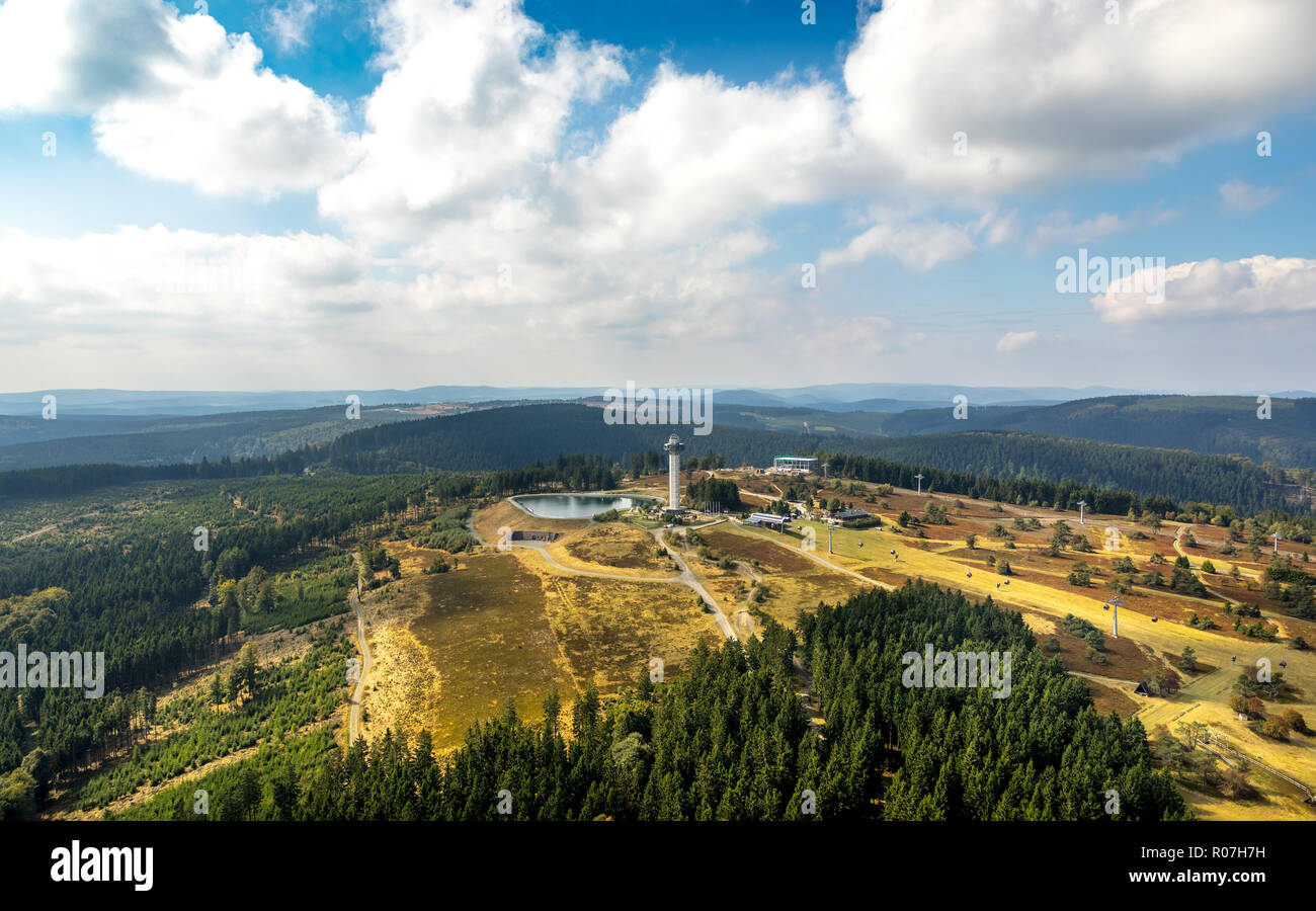 Effelsberg comprensorio sport invernali, Hochheideturm, altopiano, Stryck, Willingen (Upland), Sauerland, Hesse, Germania, DEU, Europa, vista aerea, uccelli-eye Foto Stock