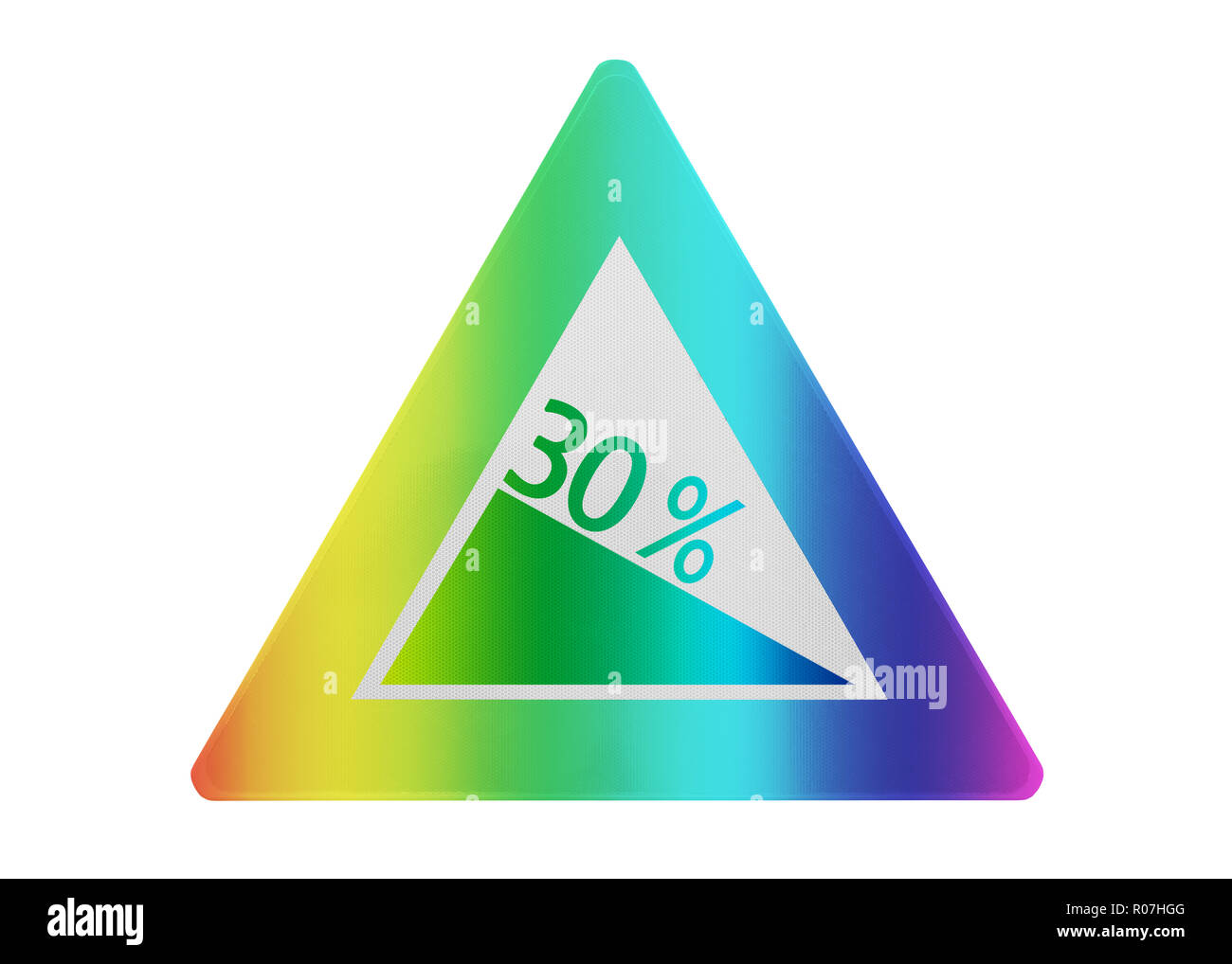 Segno di traffico isolato - il grado di pendenza, 30% - arcobaleno colorato Foto Stock