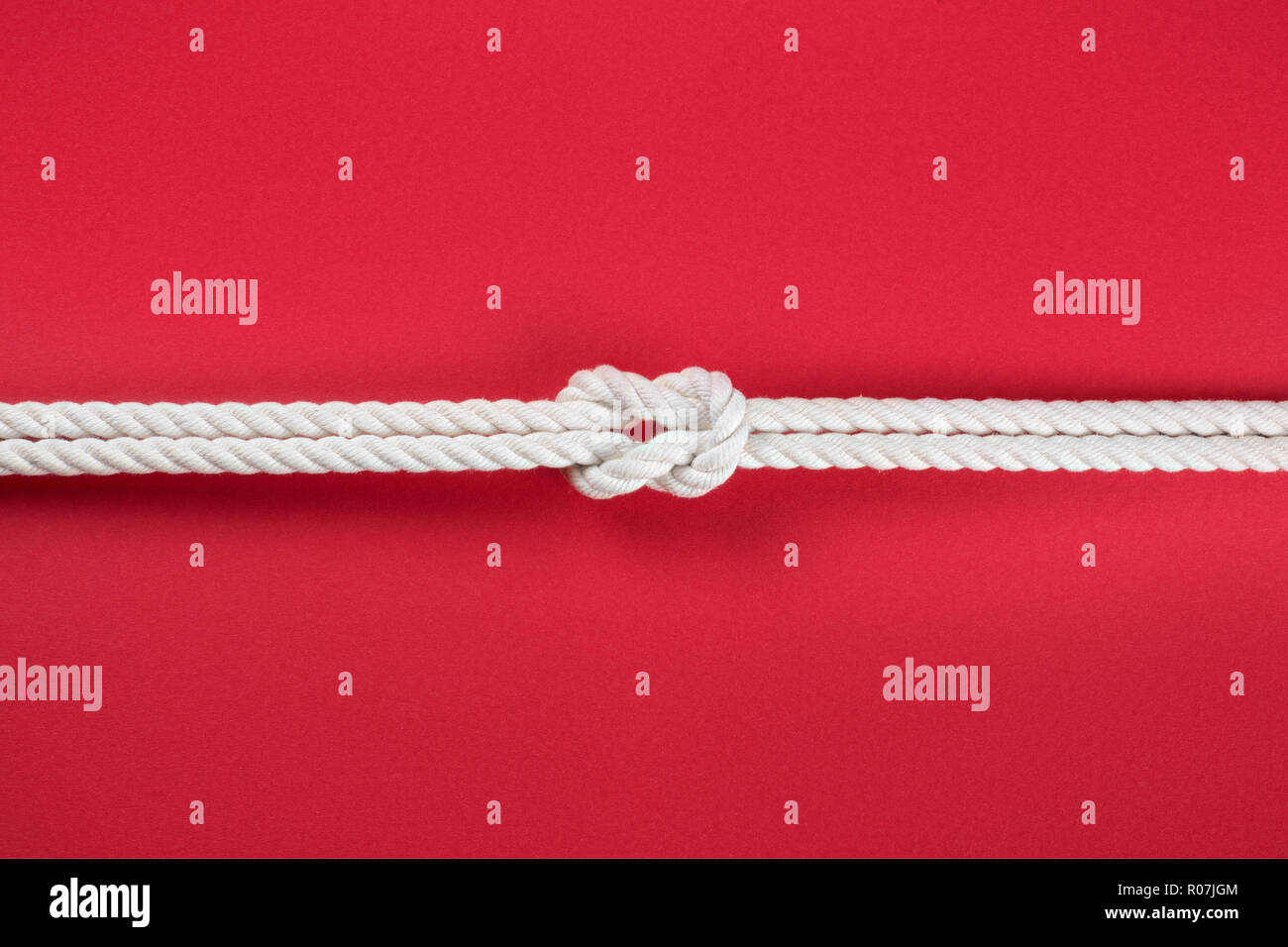 White Ship funi collegate dal nodo della barriera corallina. Su sfondo rosso Foto Stock