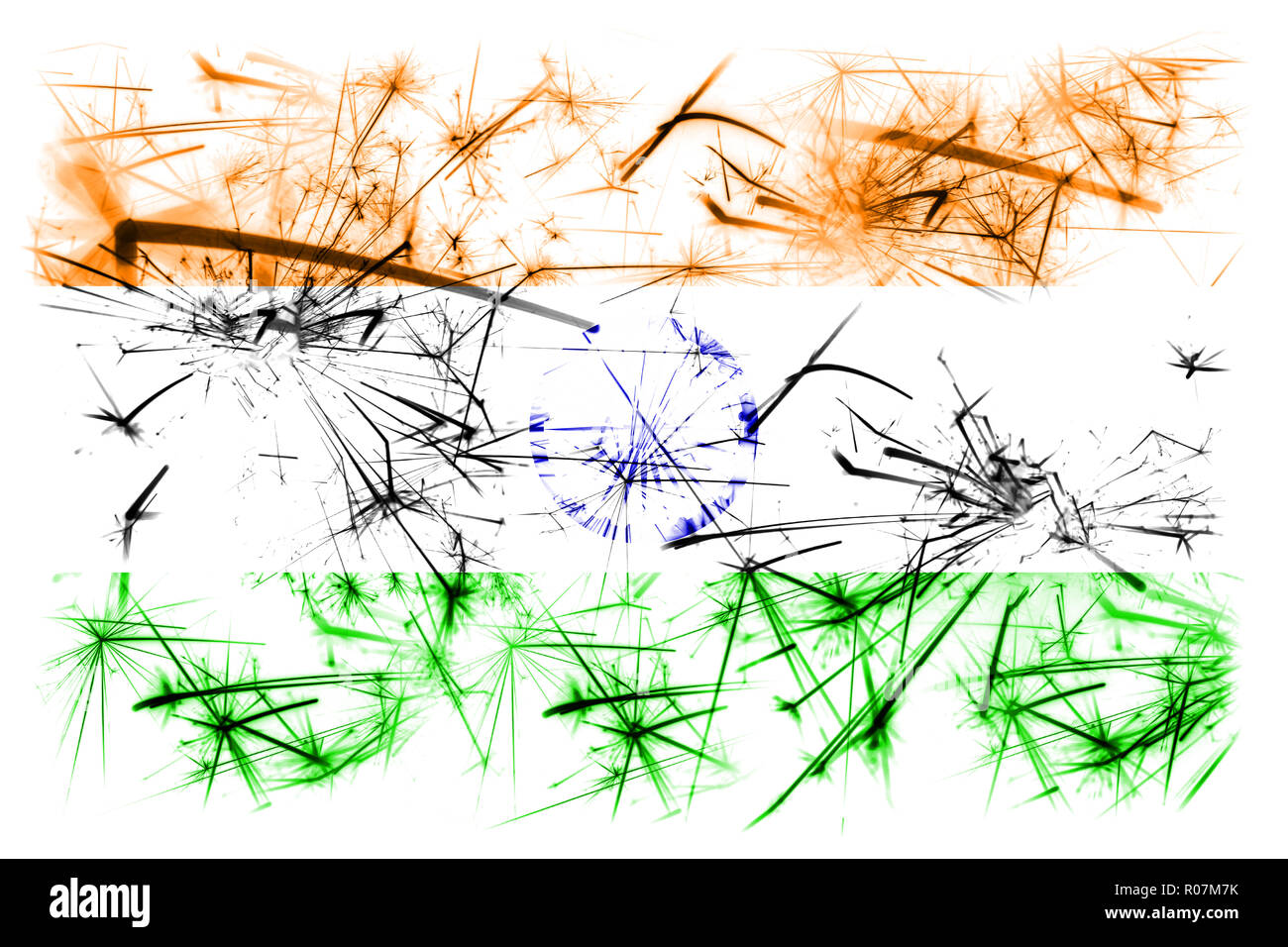 India fuochi d'artificio flag di spumanti. Nuovo anno 2019 e la festa di Natale del concetto Foto Stock