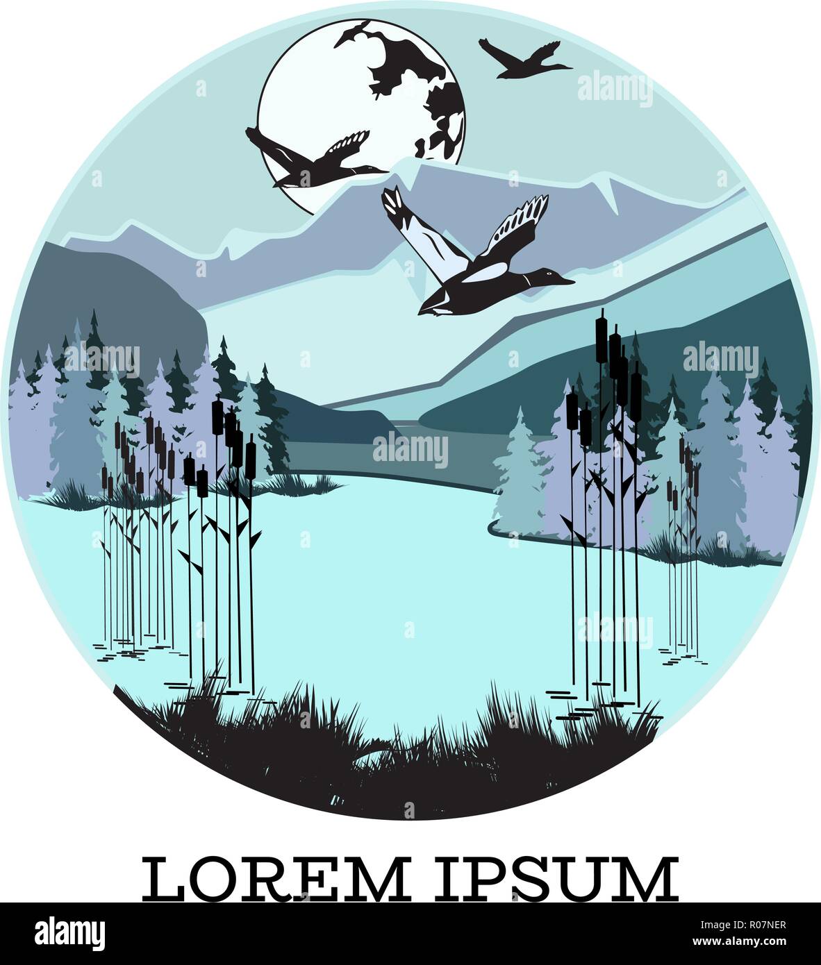 Silhouette di anatra su sfondo natura illustrazione vettoriale Illustrazione Vettoriale