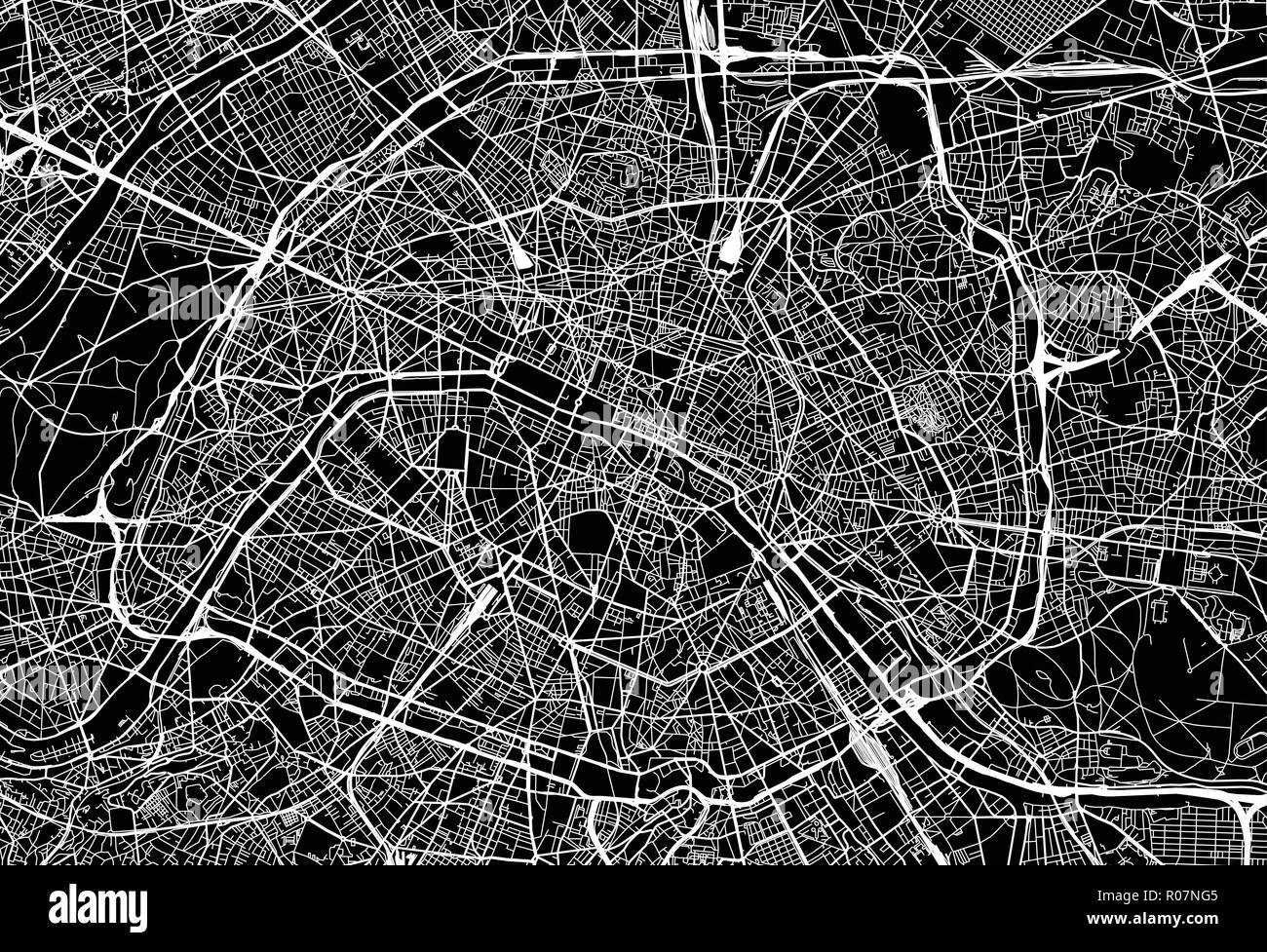 Vettore urbano mappa della città di Parigi, Francia Illustrazione Vettoriale