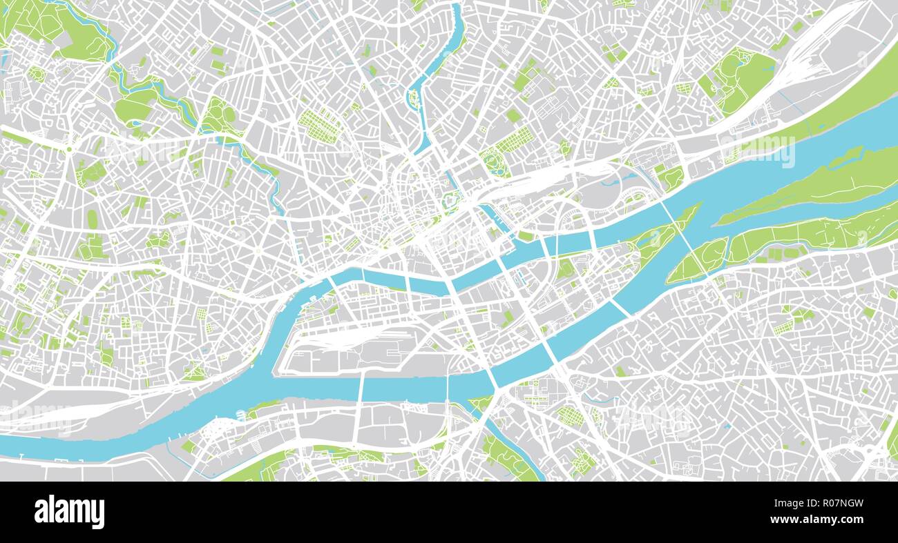 Vettore urbano mappa della città di Nantes, Francia Illustrazione Vettoriale