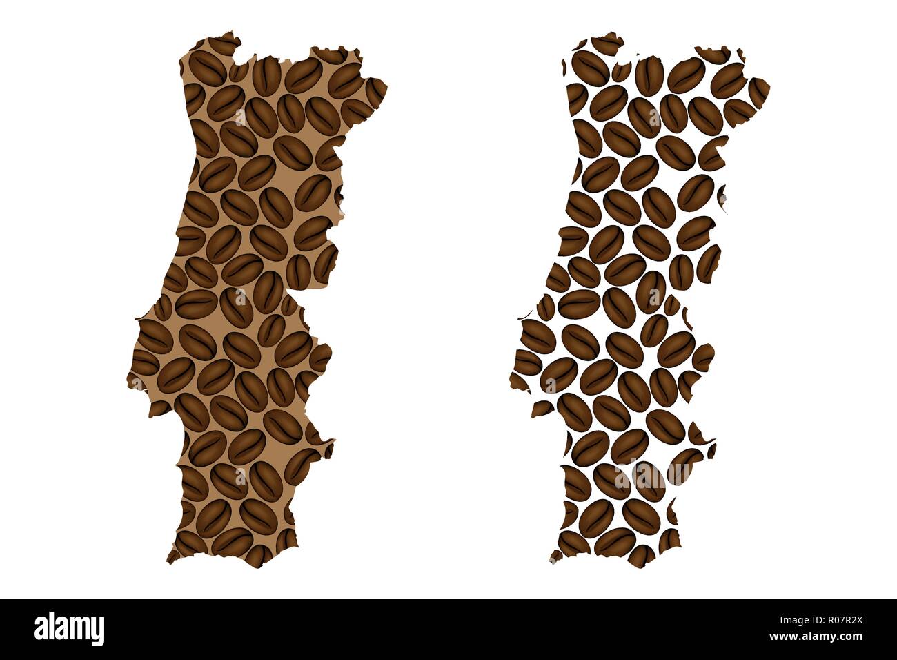 Portogallo - Mappa di chicco di caffè, Repubblica Portoghese mappa fatta di chicchi di caffè, Illustrazione Vettoriale