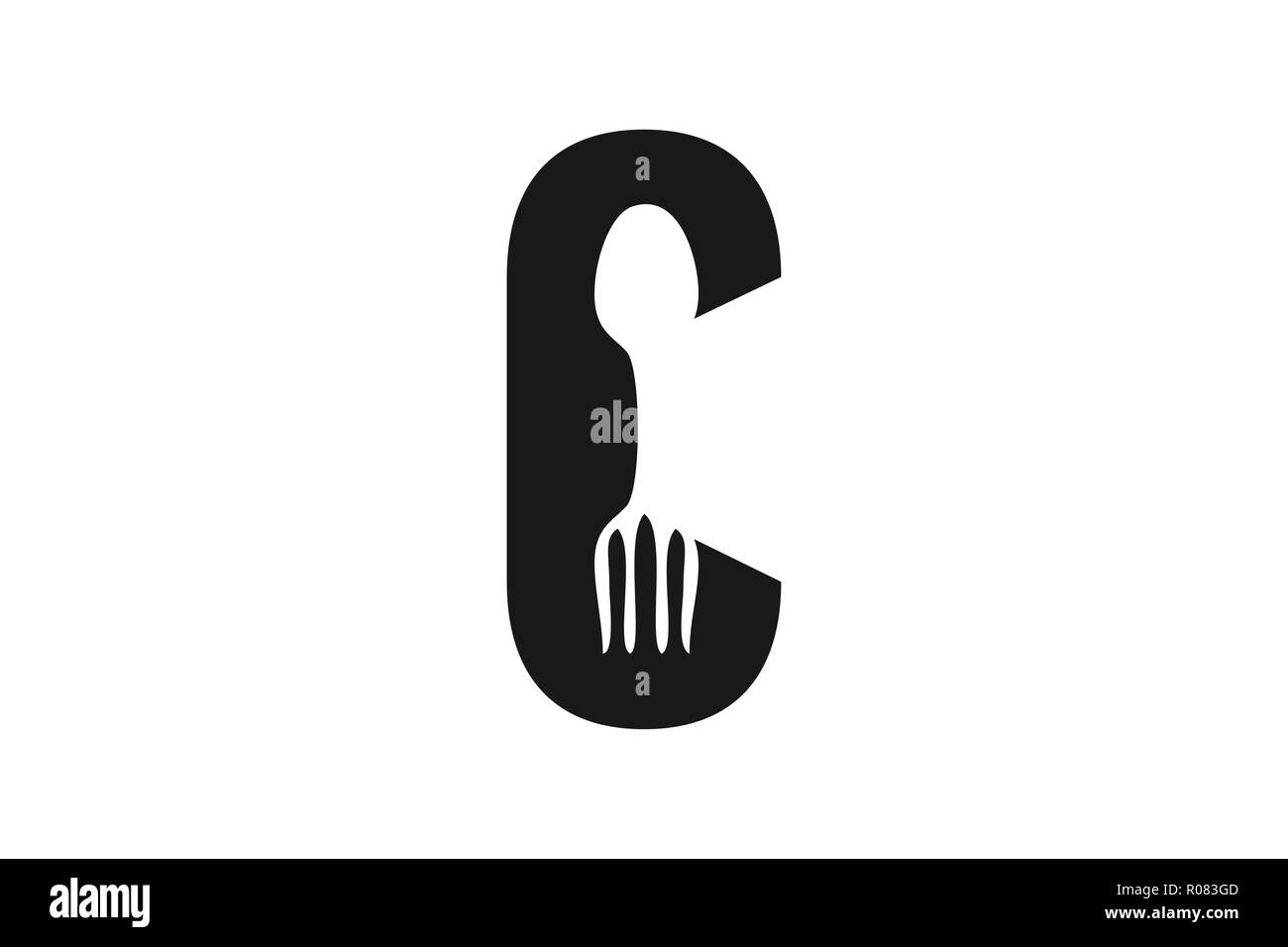 Lettera C Cucchiaio e forchetta disegni Logo ispirazione, illustrazione vettoriale Illustrazione Vettoriale