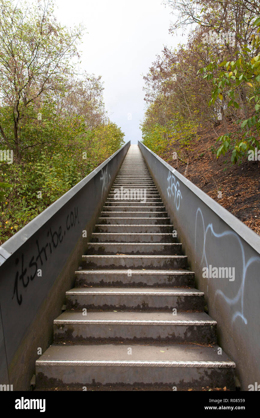 Scale per l'heap Norddeutschland, Neukirchen-Vluyn, Germania. Treppe zur Halde Nordeutschland, Himmelstreppe, Neukirchen-Vluyn, Deutschland. Foto Stock