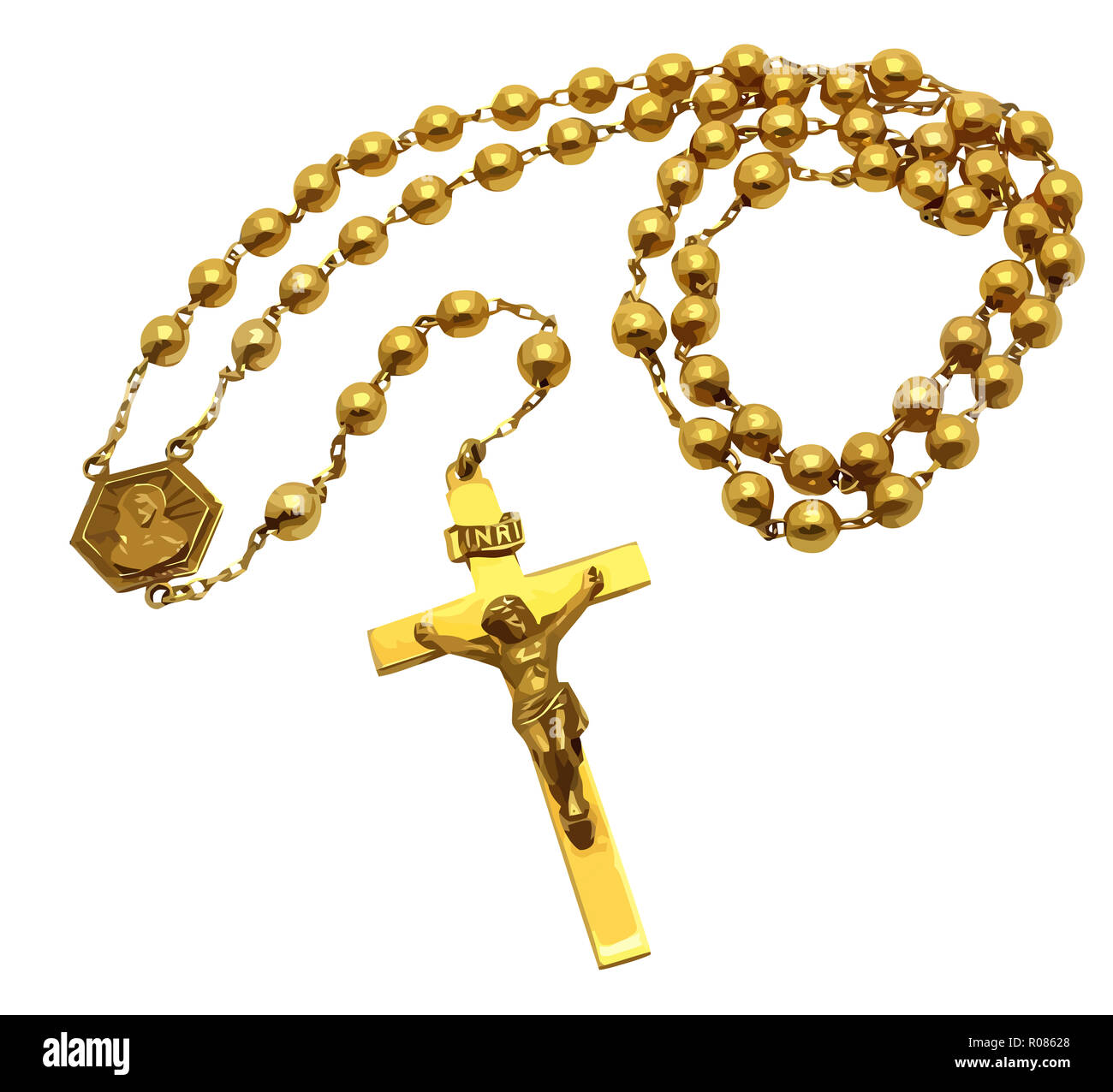 Rosario golden crocifisso tradizione pregare devozione illustrazione Foto Stock