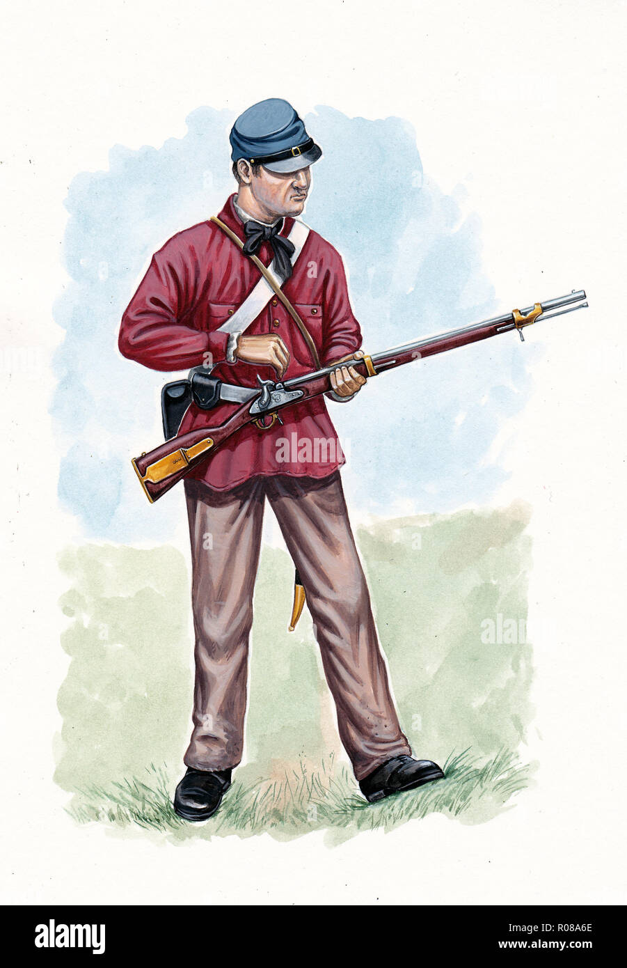 Illustrazione DELLA guerra civile AMERICANA. V Virginia Fanteria CO. C 'Mountain Guard' 1861. Fanteria DEGLI STATI UNITI. Foto Stock