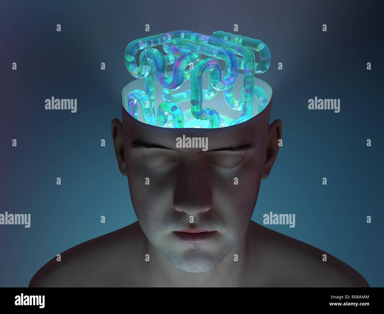 Uomo con il cervello artificiale Foto Stock