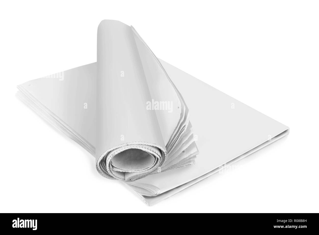 Giornale con notizie su sfondo bianco Foto Stock