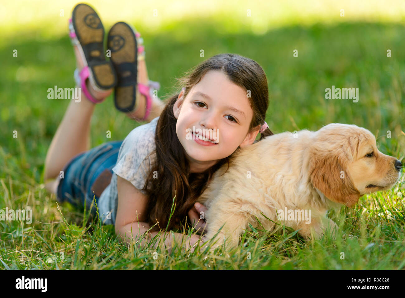 Ritratto di ragazza e cane Foto Stock