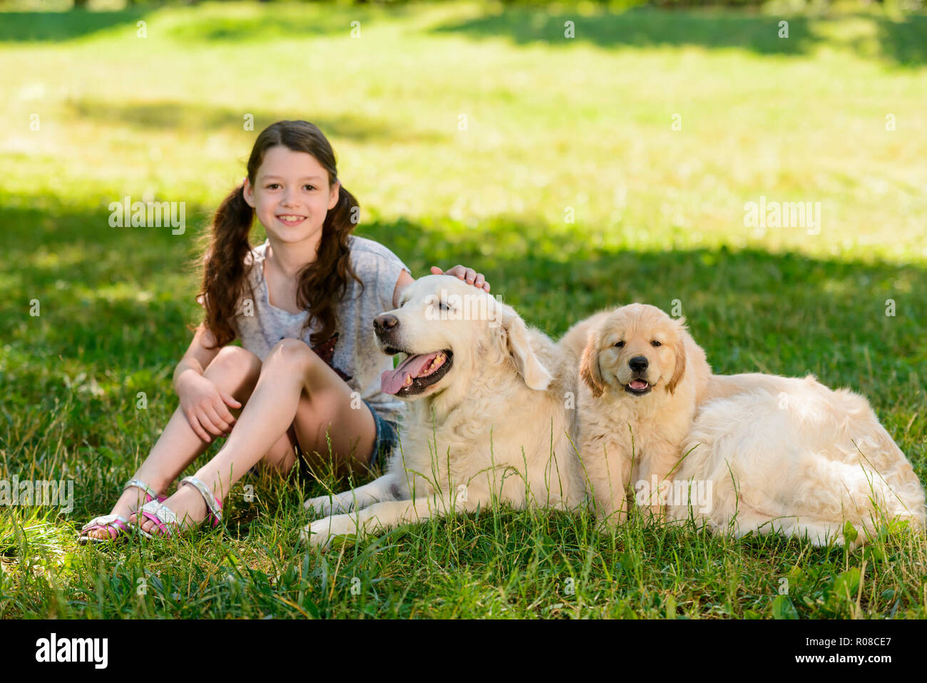 Ritratto di ragazza con i cani Foto Stock