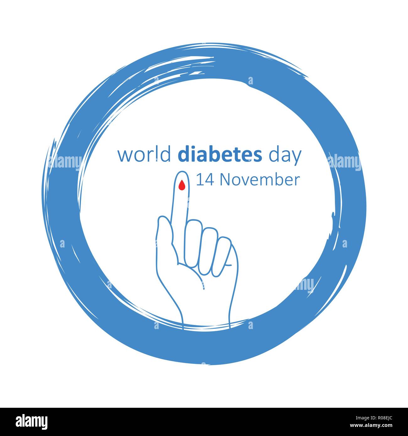Cerchio blu e dito con goccia di sangue giornata mondiale del diabete 14 novembre illustrazione vettoriale EPS10 Illustrazione Vettoriale
