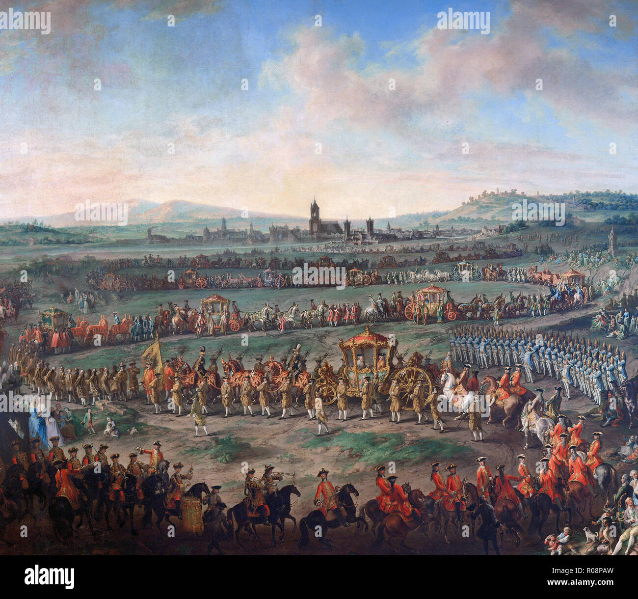 Entrata dell'imperatore Francesco I. Stephan e suo figlio Giuseppe II in Francoforte sul Meno, 29 marzo 1764 - Johann von Dallinger Dalling, circa 1766 Foto Stock