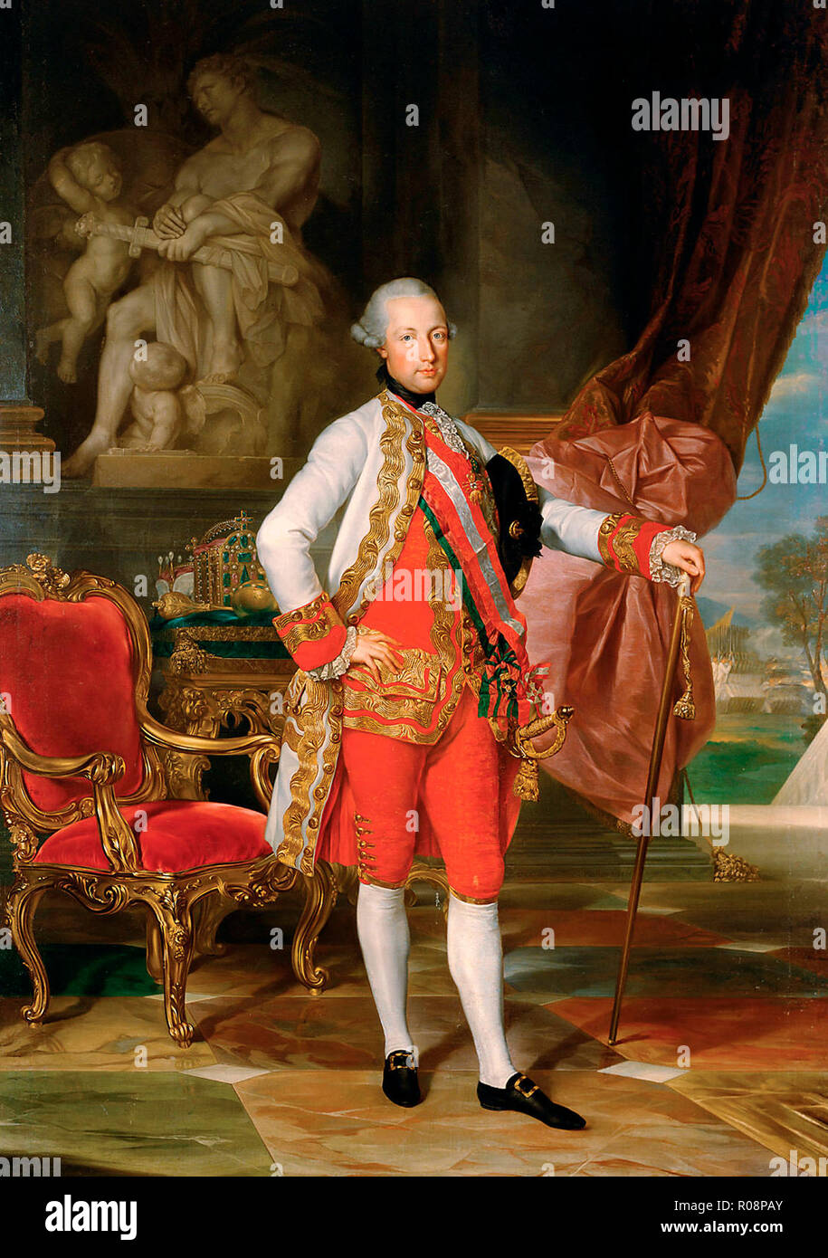 Kaiser Joseph II (1741-1790) con una statua di Marte - Anton von Maron, 1775 Foto Stock