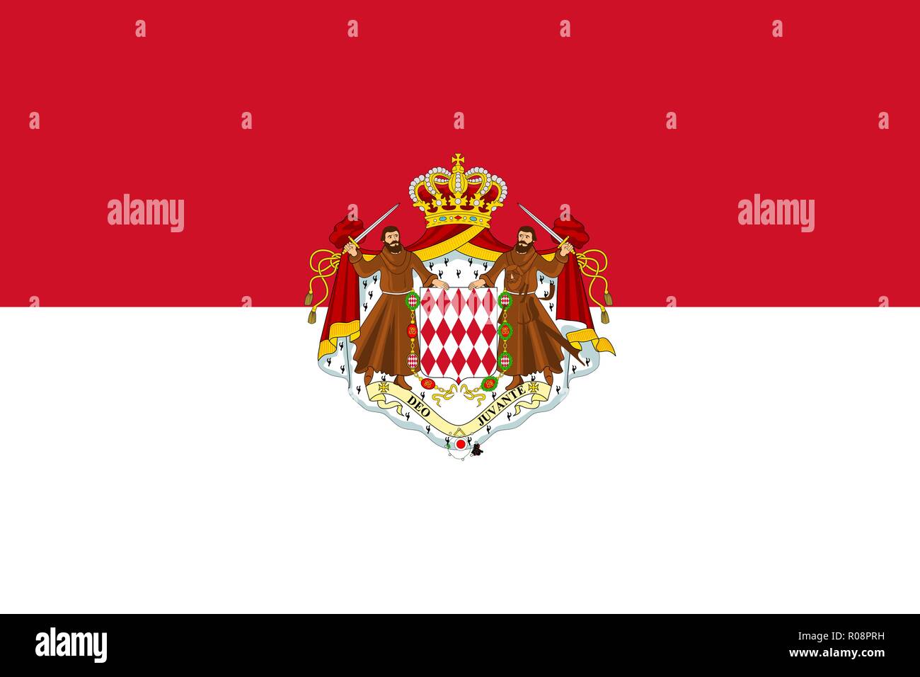 Stato di bandiera originario di Monaco con stemma Illustrazione Vettoriale