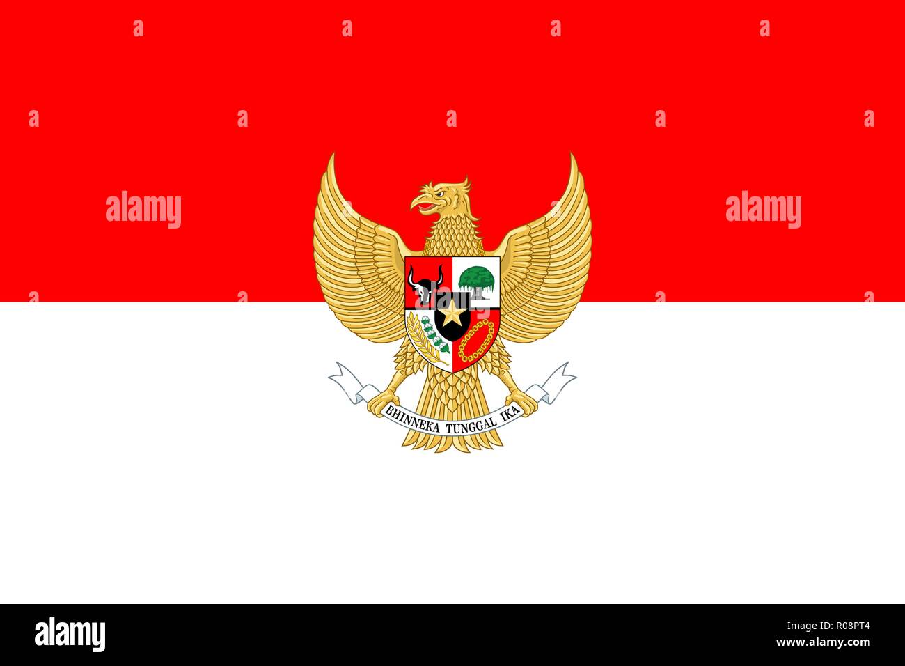 Stato di bandiera originario dell' Indonesia con stemma Illustrazione Vettoriale