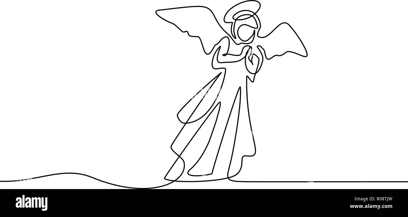 Continuo di un disegno della linea. La Bibbia Merry Christmas Angel donna. Illustrazione Vettoriale Illustrazione Vettoriale