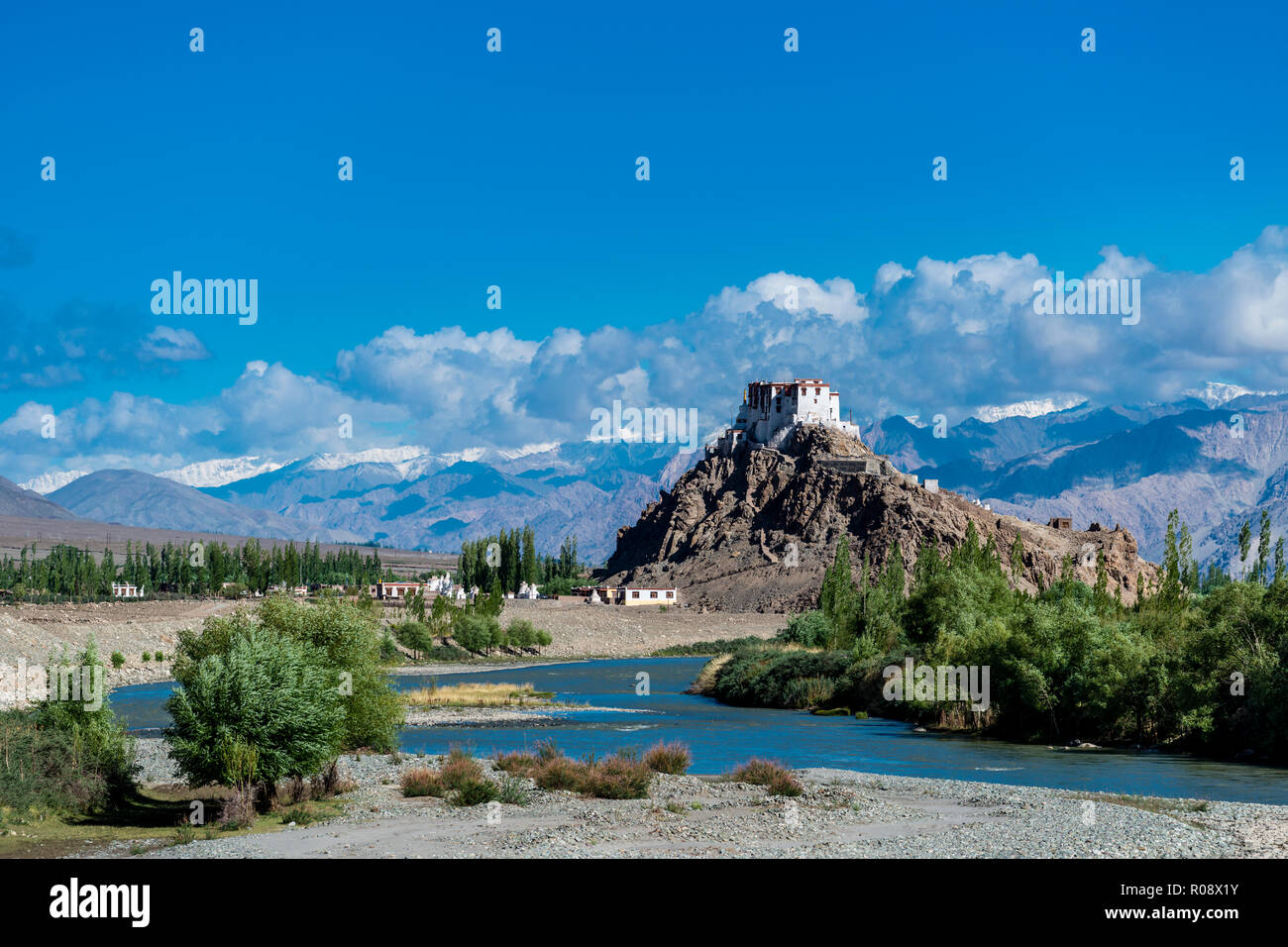 Stakna Gompa, uno dei più pittoreschi Monasteri del Ladakh, è costruito su una collina alta sopra il fiume Indus. Foto Stock