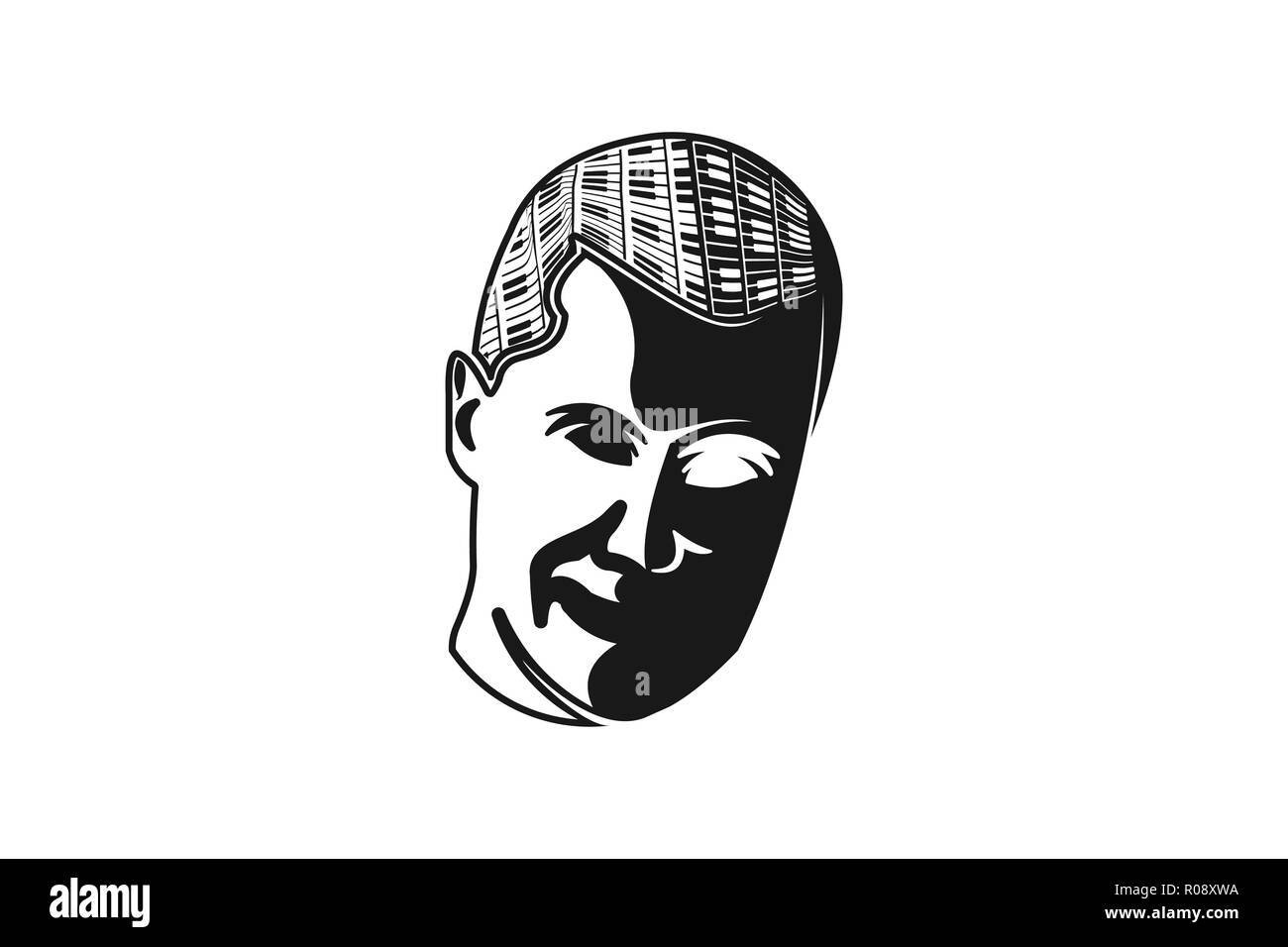 Silhouette uomo compositore o pianoforti logo design ispirazione Illustrazione Vettoriale