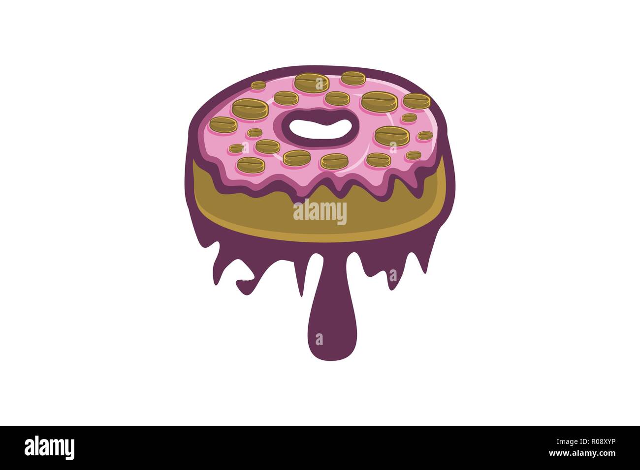 Ciambelle e spolverata di chicchi di caffè logo design ispirazione Illustrazione Vettoriale