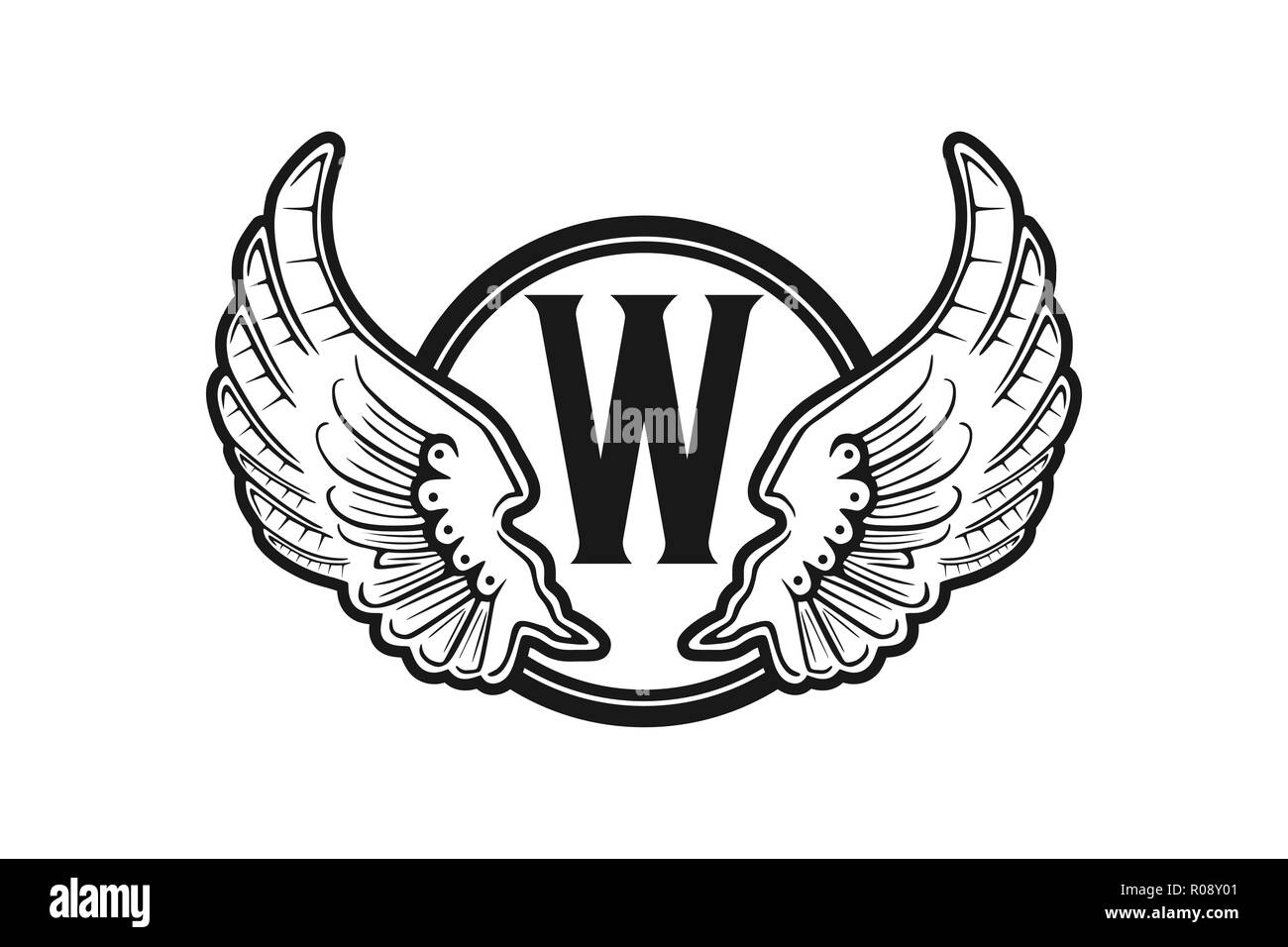 Lettera W ali e cerchio logo design ispirazione Illustrazione Vettoriale