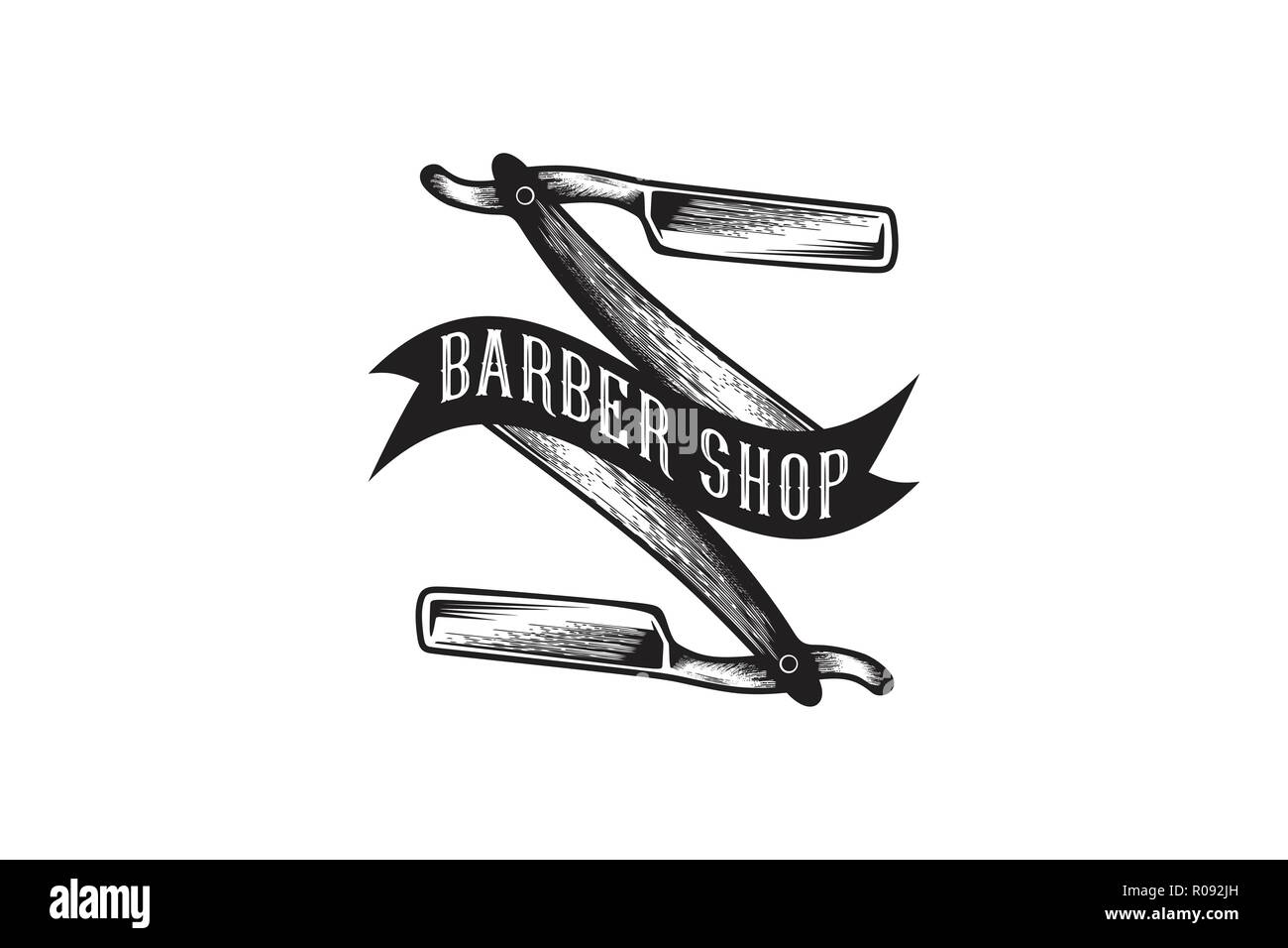 Disegnata a mano una lama di rasoio , un barbiere disegni Logo ispirazione  isolata su sfondo bianco Immagine e Vettoriale - Alamy