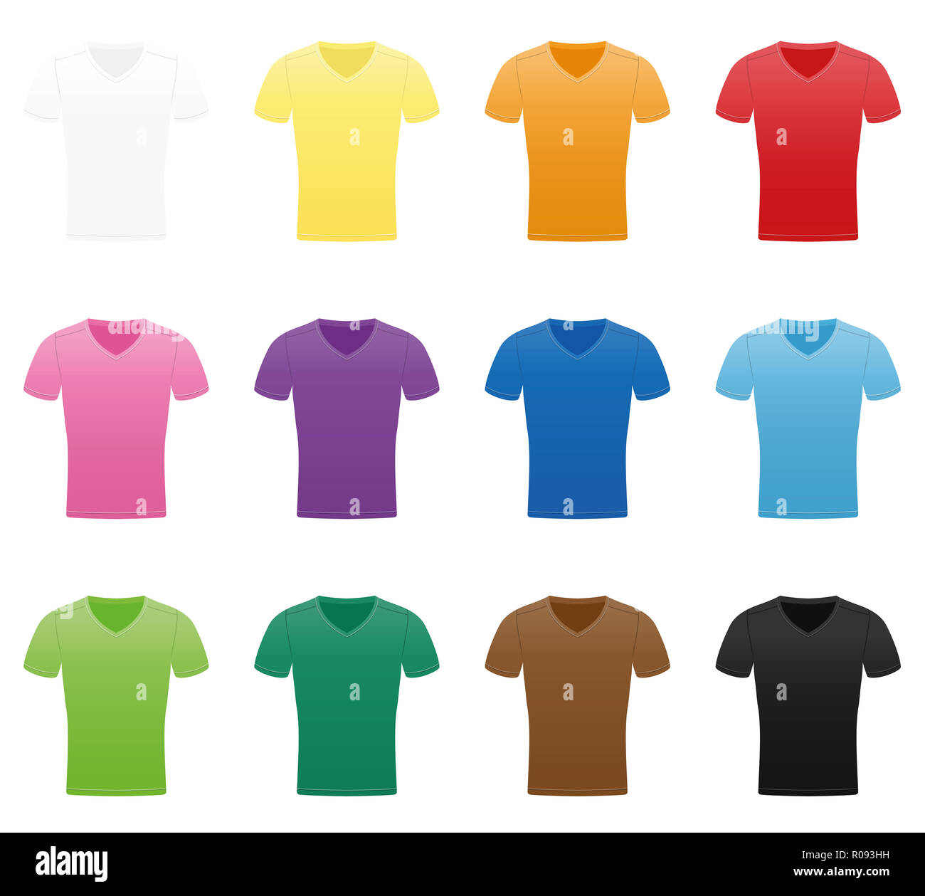 T-shirts. Set colorato di dodici diverse camicie - illustrazione su sfondo bianco. Foto Stock