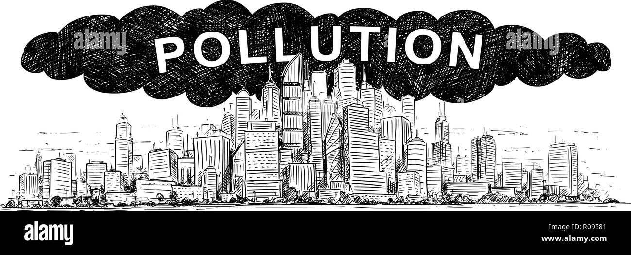 Vettore di disegno artistico illustrazione della città coperto da fumo e inquinamento atmosferico Illustrazione Vettoriale