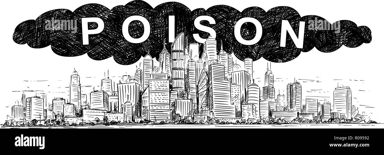 Vettore di disegno artistico illustrazione della città coperto da fumo velenoso e inquinamento atmosferico Illustrazione Vettoriale