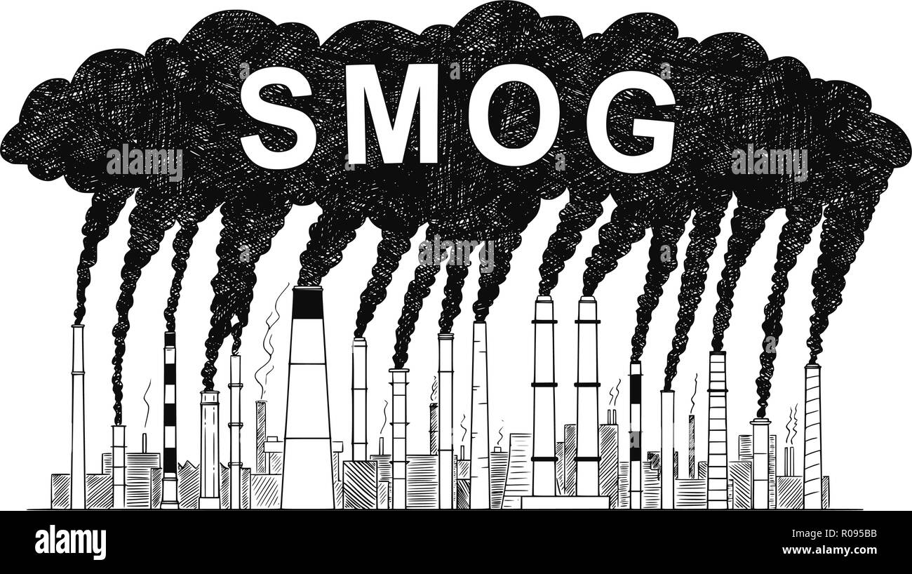 Vettore di disegno artistico illustrazione del fumo fornace, concetto di smog o Inquinamento atmosferico prodotta dall'industria o in fabbrica Illustrazione Vettoriale
