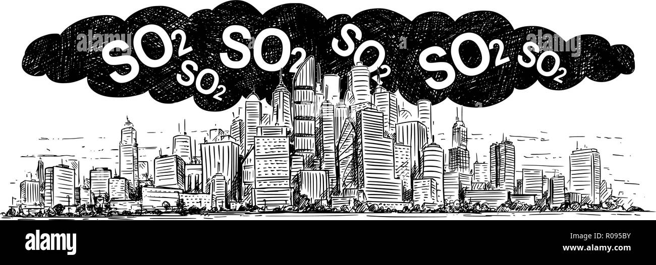 Vettore di disegno artistico illustrazione della città coperto da smog e SO2 dell'inquinamento atmosferico Illustrazione Vettoriale