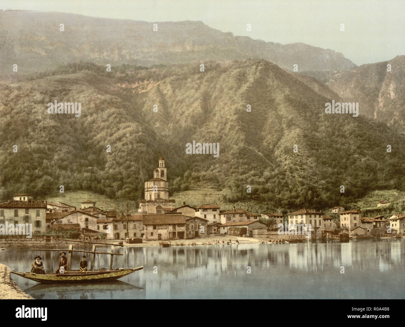 Waterfront, Lago di Lugano, Campione, Italia, Photochrome Stampa, Detroit Publishing Company, 1900 Foto Stock