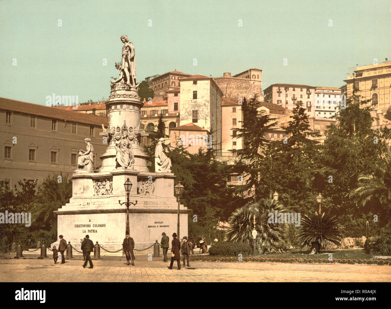 Il monumento di Colombo, Genova, Italia, Photochrome Stampa, Detroit Publishing Company, 1900 Foto Stock